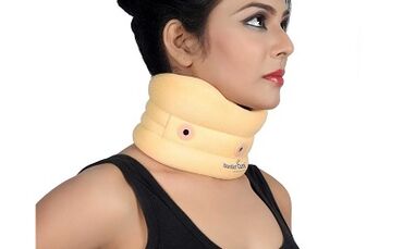 Cervical wearing a collar with osteochondrosis